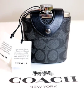 NUEVO COACH Frasco Carbón SIG C Lona Recubierta Cuero de becerro Metal BOLSILLO $148  - Imagen 1 de 5