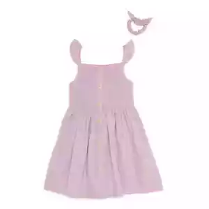 Wonder Nation Baby and Toddler Girls Dress Set with Scrunchie, 2 Piece Set - Picture 1 of 3