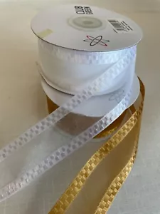 5 metres Organza 38mm wide ribbon - Gold / White with Square Edging detail - Picture 1 of 5