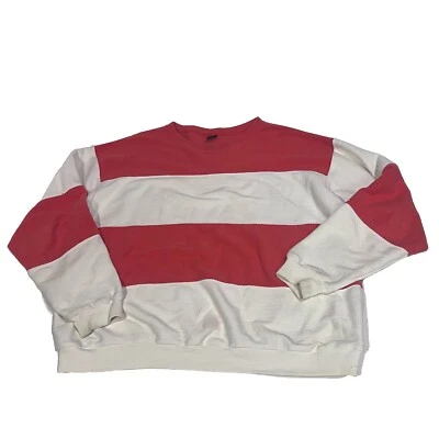 Lands End Mens Sweater Crewneck XL 46-48 Soft USA Made Preppy White Pink Salmon - Image 1 of 4