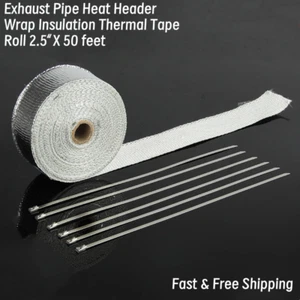 Silver Exhaust Pipe Insulation Thermal Heat Wrap 2"x50' Motorcycle Header - Picture 1 of 10