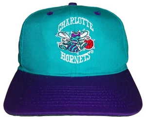 VINTAGE 90's CHARLOTTE HORNETS NBA TWILL SNAPBACK HAT (PURPLE BRIM/ GREEN UNDER) - Picture 1 of 3