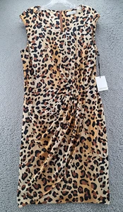 Calvin Klein Leopard Print Gathered Sheath Dress Womens 10 Sleeveless Animal NWT - Picture 1 of 14