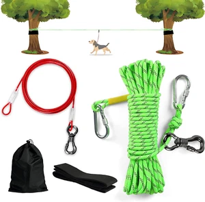 Dog Tie Out Cable, 50Ft Portable Dog Run Trolley System with 10FT Runner Lead, R - Picture 1 of 6