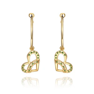 18K Gold Plated Earrings Drop Dangle AAA Zirconia French Clip Heart .64" L300 - Picture 1 of 7