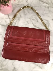 Vintage Rare Kate Landry Red Patent Leather Gold Chain Purse Handbag 10.5"x8" - Picture 1 of 10