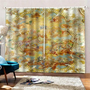 Golden Auspicious Breath Pattern Printing 3D Blockout Curtains Fabric Window - Bild 1 von 8
