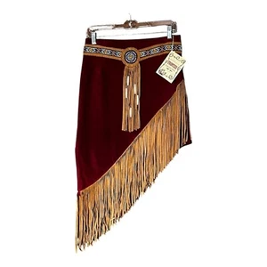 Frontier Collection Red Suede Skirt Fringe Beads Native American - Waist 30” NEW - Picture 1 of 12