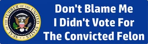 "Don’t Blame Me I Didn’t Vote For The Convicted Felon" anti-Trump Bumper Sticker - Picture 1 of 2