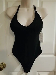 Traje de baño Pauver nuevo con etiquetas negro brillo doble trenzado espalda deportiva de una pieza talla M - Imagen 1 de 14