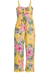 No Boundaries ~ LARGE ~ Lunar Yellow Floral ~ Tie Front ~ Strapless ~ Jumpsuit - Picture 1 of 9