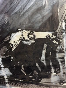 Beau Dessin Jean Terles Homme portant un cercueil croque-mort Obsèque ART DECO - Imagen 1 de 7