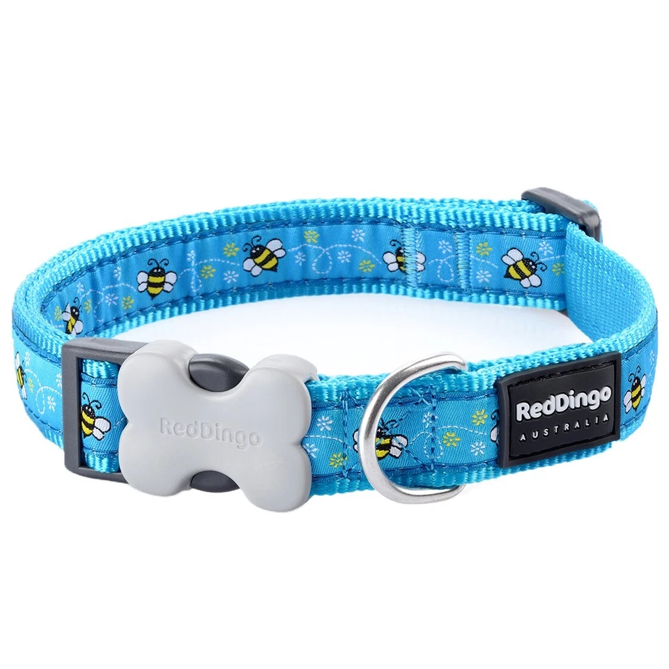 Red Dingo Dog Collar - Turquoise Bumble Bee Design - Image 1 of 1