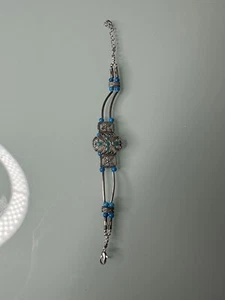 Silvertone Blue Bead Southwestern Bracelet - Picture 1 of 5
