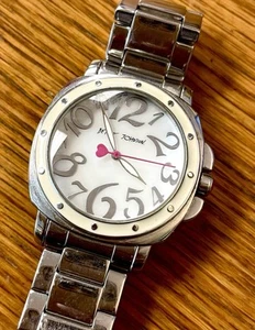 Designer XOXO Pink Betsey Johnson Women’s Watch Silver Stainless Steel Band - Picture 1 of 3