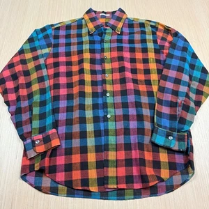 Vintage 50s Plaid Button Up Shirt Atomic Mod Rainbow Men’s Large Tapered Tails - Picture 1 of 14