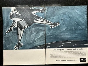 Rare 1963 Bendix Apollo LEM Lunar Landing gear 2 pg Print-Ad / Great Art - Picture 1 of 1