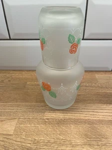 Vintage Avon Bedside Water Carafe Jug and Glass Set  Rose Design Frosted - Picture 1 of 5