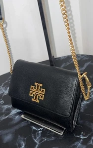 TORY BURCH Britten Chain Geldbörse Schwarz Leder Tasche ORIGINAL - Bild 1 von 10