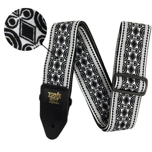 Ernie Ball Guitar Strap / Bass Strap BEATNIK BLACK Jacquard W-Leather Ends 5319 - Picture 1 of 9