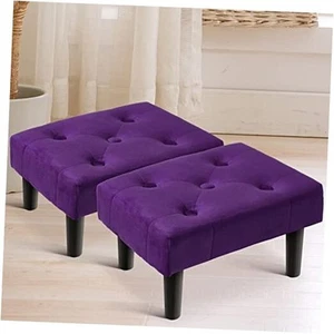 Small Footstool Ottoman, Velvet Wooden Foot Stool Ottoman with Wood Legs, - Picture 1 of 7