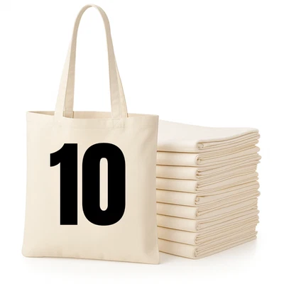 10 Pack Cotton Tote Bags Reusable Plain Canvas Shopping Grocery Bags Bulk - Image 1 of 4