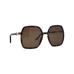 Gucci Oversized Sunglasses Horsebit Detail Square Havana Brown Gold GG0890S NEW - Picture 1 of 12