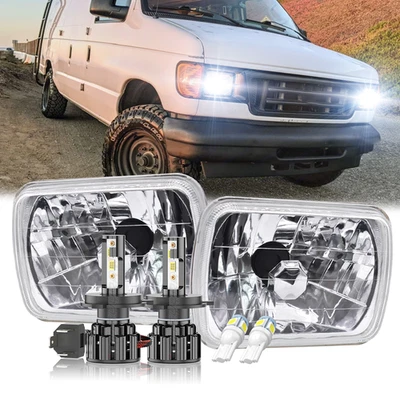 Farol quadrado feixe selado farol H4 para Ford E150 E250 E350 par 7x6" LED - Imagem 1 de 4