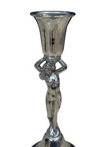 VTG Farber Bros Krome Kraft Nude Lady Candlestick Chrome Art Deco 11” - Picture 1 of 6