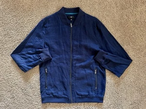 Size M - Mossimo 100% Linen Bomber Jacket Military Flight Ribbed Navy Worn 1x - Picture 1 of 6