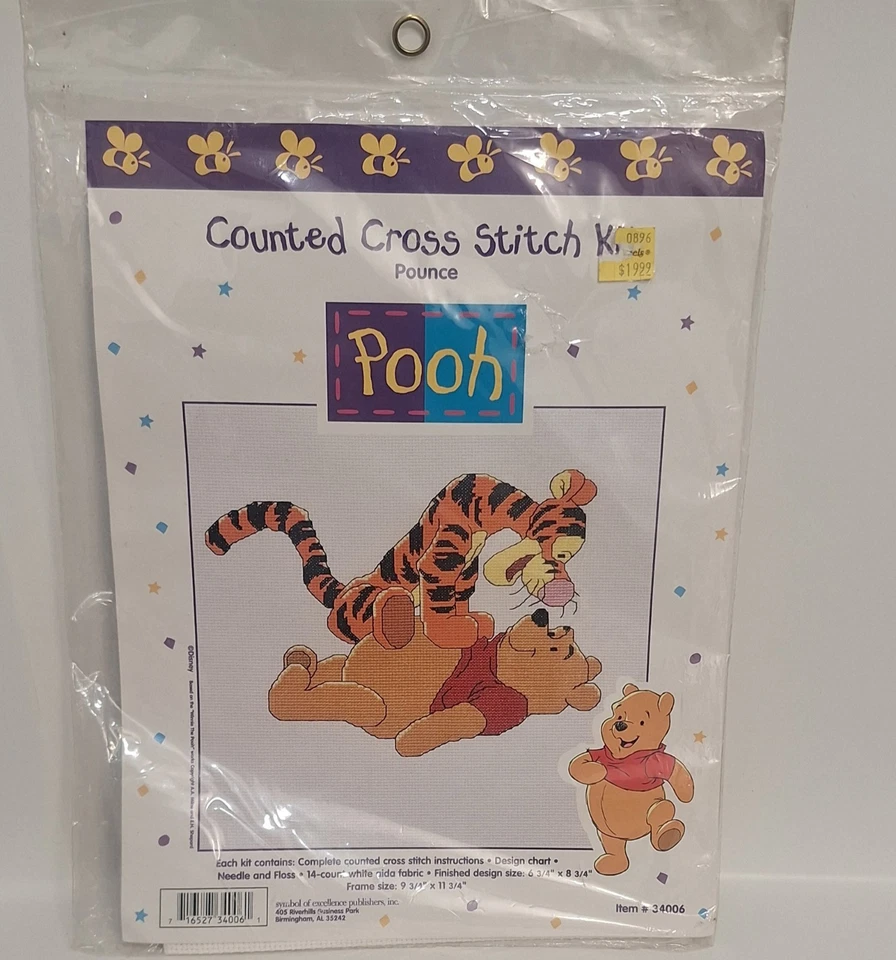 New WINNIE THE POOH AND TIGGER “POUNCE” Counted Cross Stitch Kit Sealed - Image 1 of 4