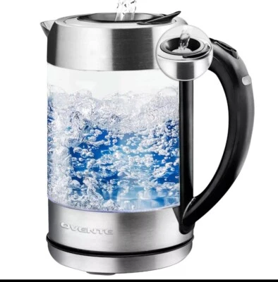 Hervidor de agua eléctrico de vidrio OVENTE Prontofill 1,7 litros 1500 W plateado KG612S Foto 1 de 4