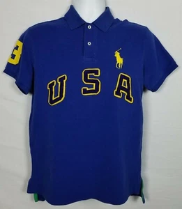 Polo Ralph Lauren Custom Fit Shirt Mens M Short Sleeve Blue Big Pony USA Patch - Picture 1 of 11