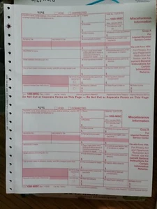2024 IRS Tax Form 1099-MISC single sheet set for 2 recipients 5pt - Picture 1 of 1