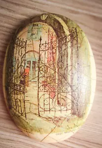 Small Original Painting On Oval Ceramic "Wishing Gates" Old New Orleans-Signed - Picture 1 of 5