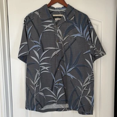 Tommy Bahama Gray Blue Hawaiian Silk Classic Fit Short Sleeve Shirt Men's Large - Image 1 of 4