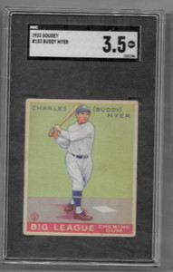 1933 Goudey Buddy Myer BVG 3.5 VG+ Senators Batting Title