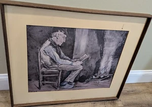 Vincent Van Gogh Man Reading by the Fire 1881 Signed Vincent Print - Picture 1 of 4