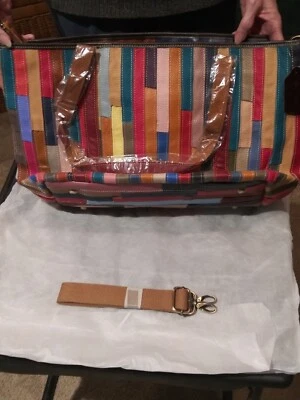 BOLSO DE HOMBRO A RAYAS DE CUERO GENUINO MULTICOLOR CHAOS BY ELISE (17X6,5X10 PULGADAS) Foto 1 de 4