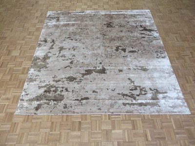 Alfombra oriental abstracta moderna marrón y beige anudada a mano cuadrada 9 X 9'3 G4305 Foto 1 de 4