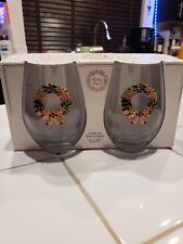 Set Of 2-JEWELED CHRISTMAS WREATH  STEMLESS WINE GLASSES.  JUST GORGEOUS!