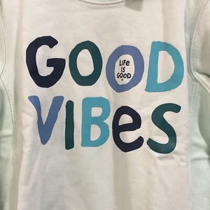 LIFE IS GOOD Heavy Sweatshirt Sage Green Kids Med LS Good Vibes - Picture 1 of 5
