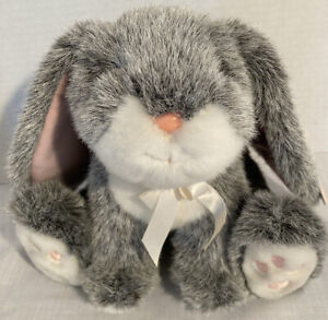 Gray Russ Bunny Plush Sitting 8” Pink Ears Paws Caress Soft Pet Realistic Rabbit
