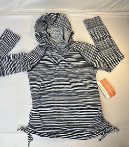 Kids LG Sz 10 Rash Guard Swim Top Hoody Stripes Black White Beach Pool UPF Sun - Picture 1 of 6