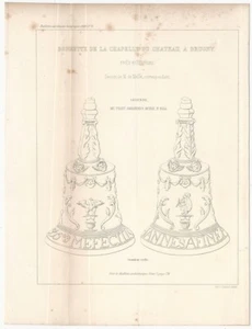 16th Century Chapel Metal Hand Bells at Brugny France 1849 French Engraving - Picture 1 of 1