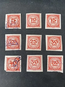 AUSTRIA, SCOTT # J93-J101(9), COMPLETE SET 1920-21 POSTAGE DUE ISSUE USED - Picture 1 of 2