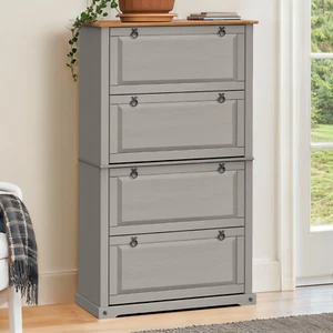 Corona Shoe Chest 4 Shelf Cupboard Grey Wax Solid Pine Mercers Furniture® - Picture 1 of 5