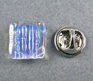 TIE TACK DICHROIC GLASS Flair Pin Moonstone Blue Formal Wear Striped Textured - Picture 1 of 10