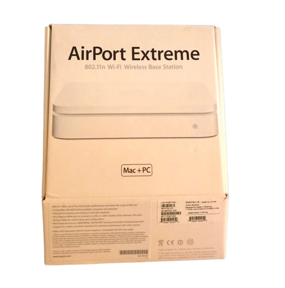 Apple AirPort Extreme Base Station 802.11n Wi-Fi Wireless Base Station A1143  - Image 1 of 4