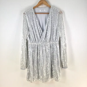 Petal + Pup dress womens size M fit flare silver sequin long sleeve 110669 - Picture 1 of 8